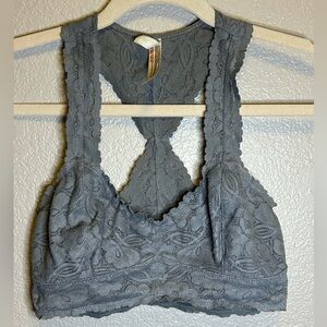 Free People Intimatly Galloon Lace Racerback Bralette Graphite Gray Size XS